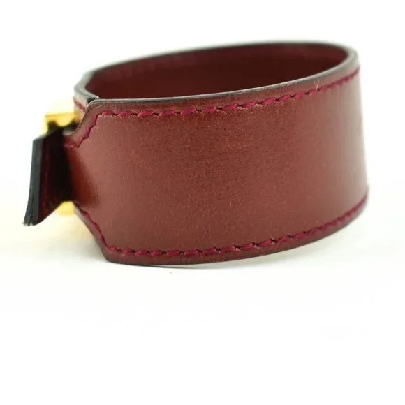 HERMES "Artemis": Scarlet Red, Leather & Gold "H" Logo Bracelet (ow) - Picture 3 of 10